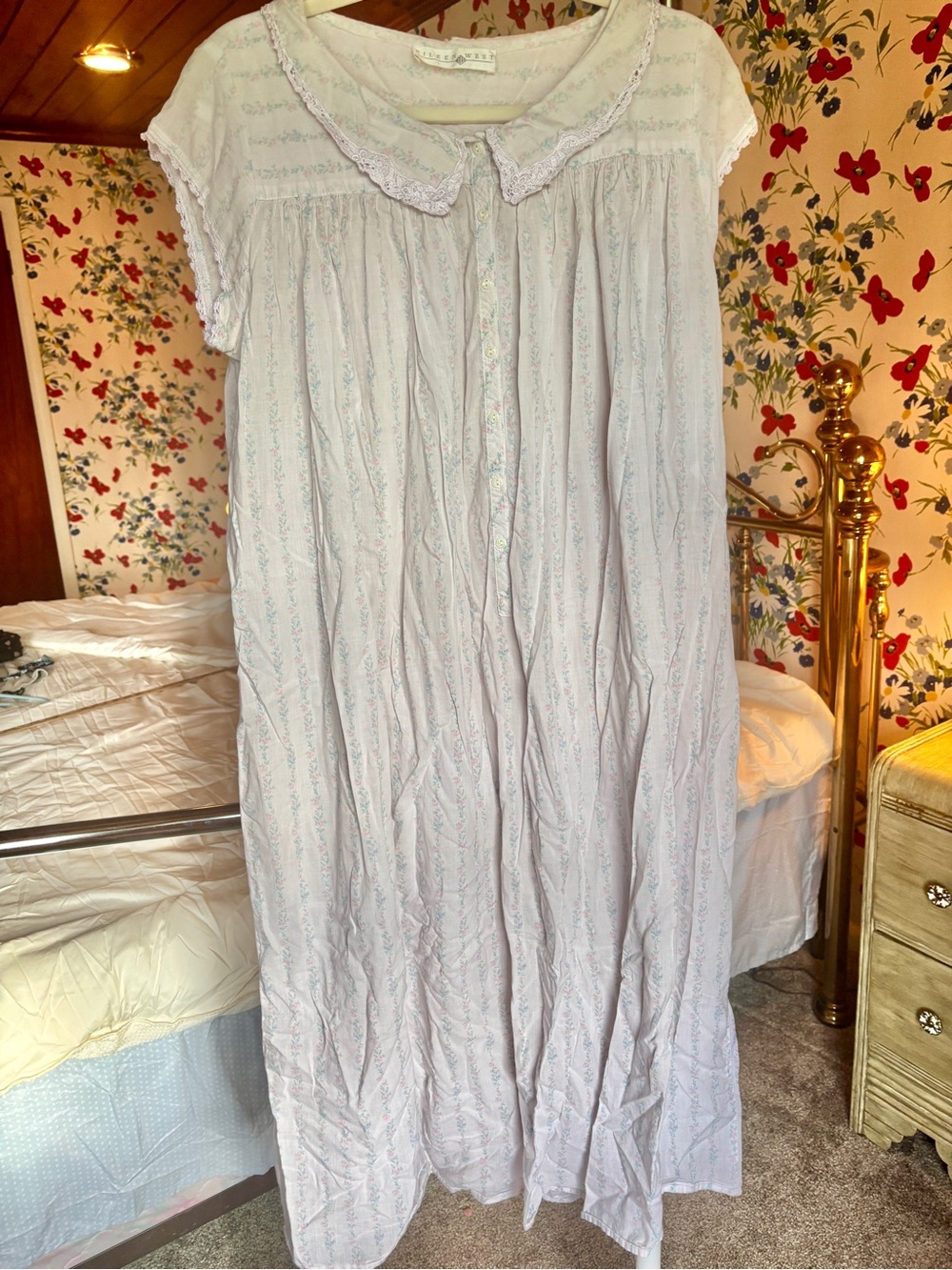 vintage 90s eileen west floral lace prairie nightgown cottagecore tradwife l/xl - Picture 2 of 12